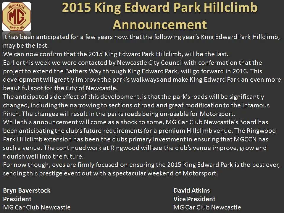 2015 King Edward Park Hillclimb Announcement